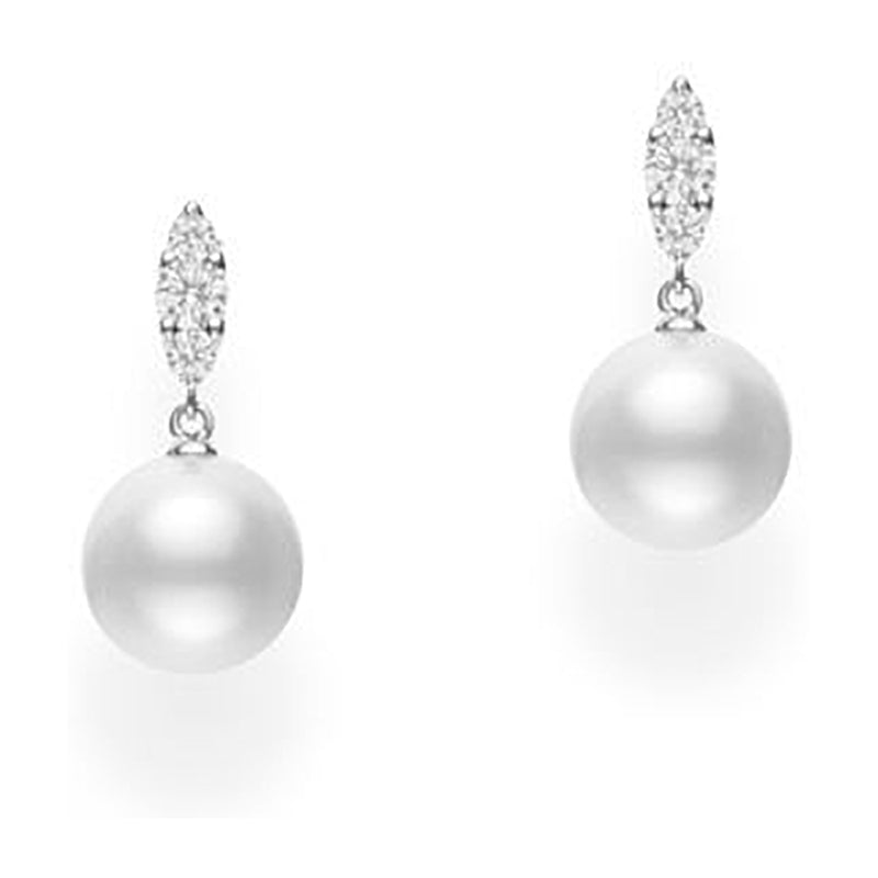 Mikimoto Morning Dew 18ct White Gold South Sea Cultured Pearl and Diamond Drop Earrings