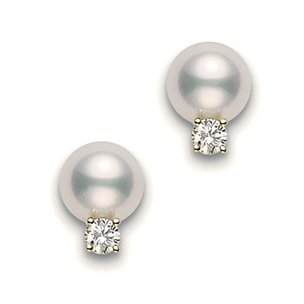Mikimoto Classic 18ct Yellow Gold Akoya Cultured Pearl and Diamond Stud Earrings