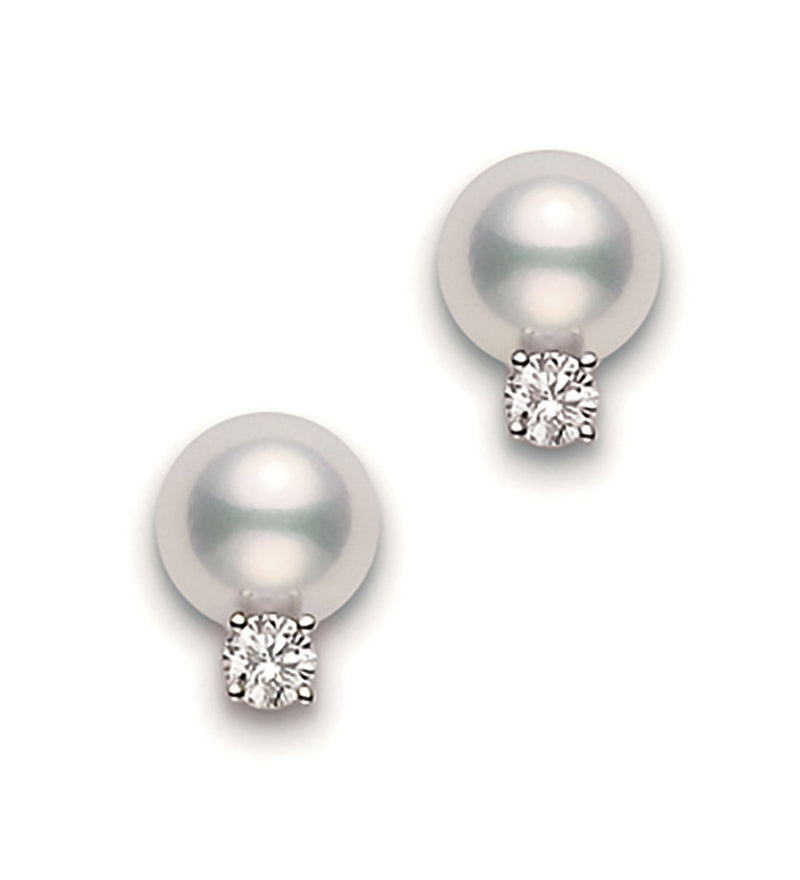 Mikimoto Classic 18ct White Gold Akoya Cultured Pearl and Diamond Stud Earrings