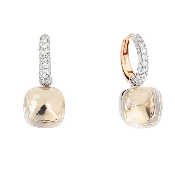 Pomellato Nudo Classic 18ct Rose and White Gold White Topaz and Diamond Drop Earrings