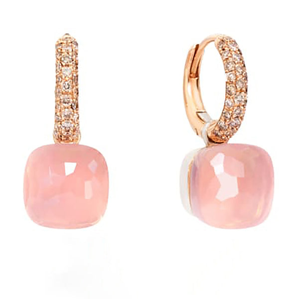 Pomellato Nudo 18ct Rose and White Gold Rose Quartz and Brown Diamond Drop Earrings