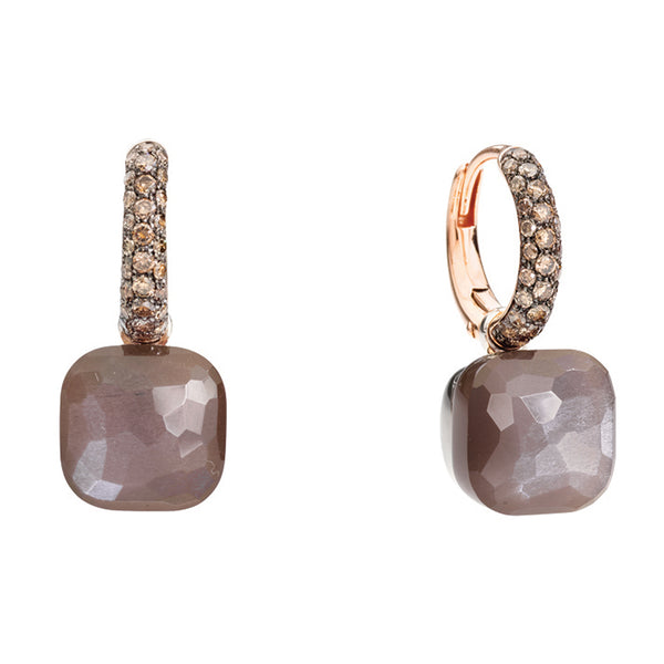 Pomellato Nudo Classic 18ct Rose Gold Brown Moonstone and Diamond Drop Earrings