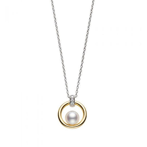 Mikimoto Circles 18ct Yellow and White Gold Akoya Cultured Pearl and Diamond Pendant and Chain