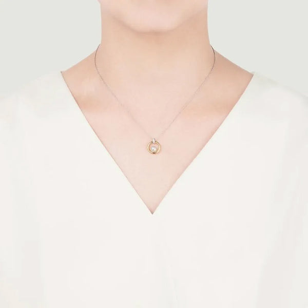 Mikimoto Circles 18ct Yellow and White Gold Akoya Cultured Pearl and Diamond Pendant and Chain