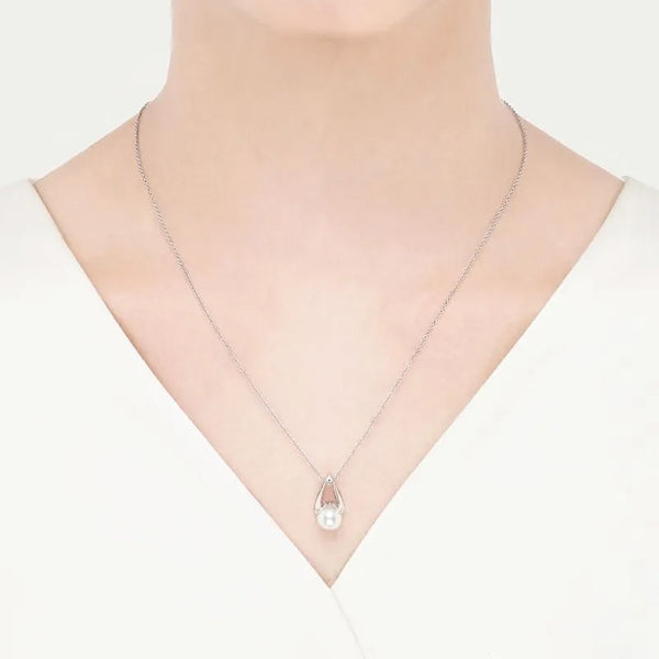 Mikimoto M Collection 18ct White Gold Akoya Cultured Pearl and Diamond Pendant and Chain
