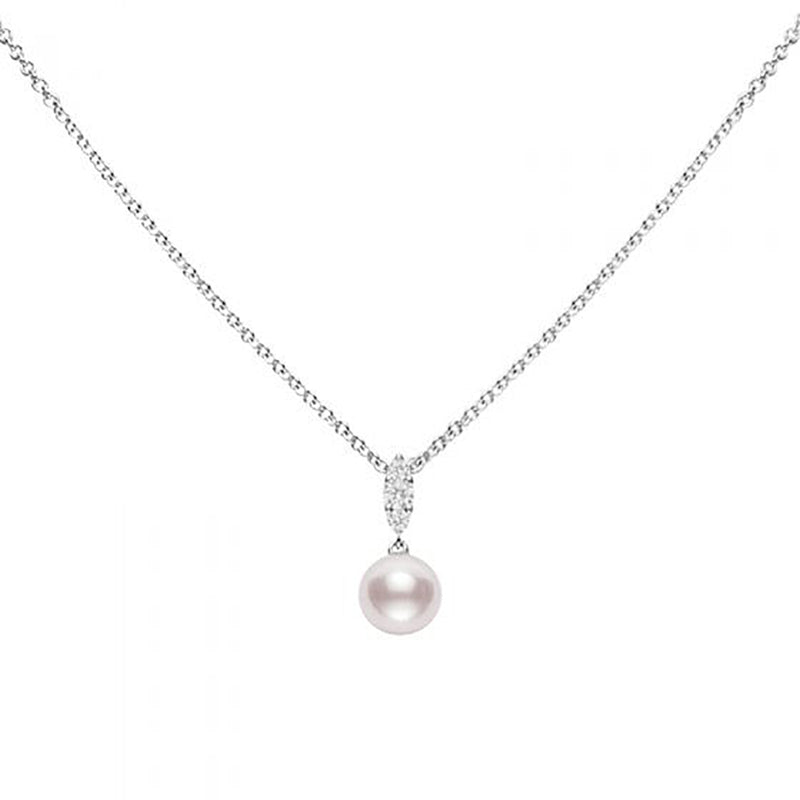 Mikimoto Morning Dew 18ct White Gold Akoya Cultured Pearl and Diamond Pendant and Chain