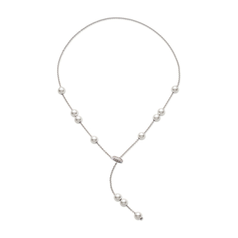 Mikimoto Pearls In Motion 18ct White Gold Akoya Cultured Pearl and Diamond Lariat Necklace