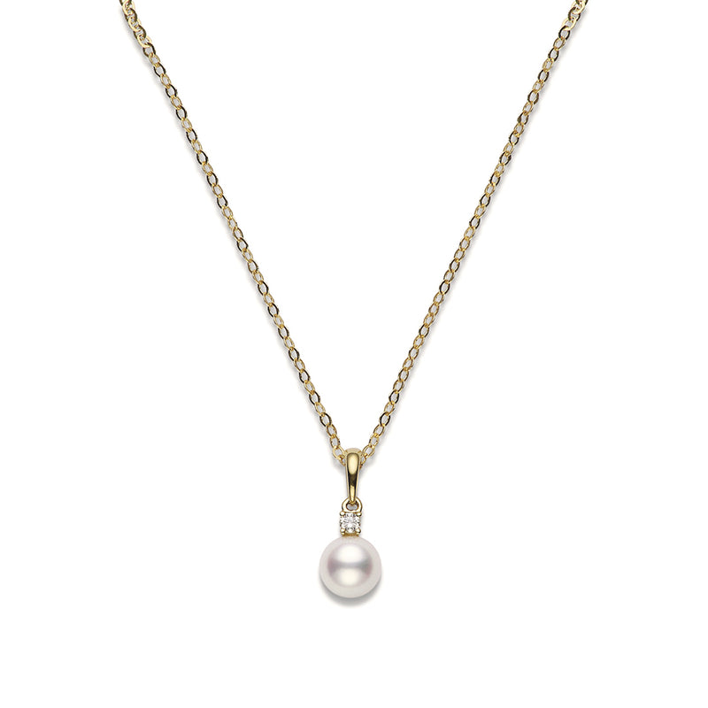 Mikimoto Classic 18ct Yellow Gold Akoya Cultured Pearl and Diamond Pendant and Chain