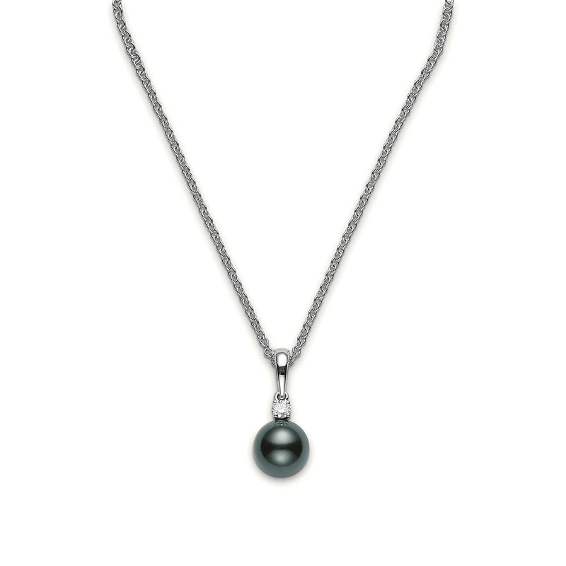 Mikimoto Classic 18ct White Gold Tahitian Cultured Pearl and Diamond Pendant and Chain