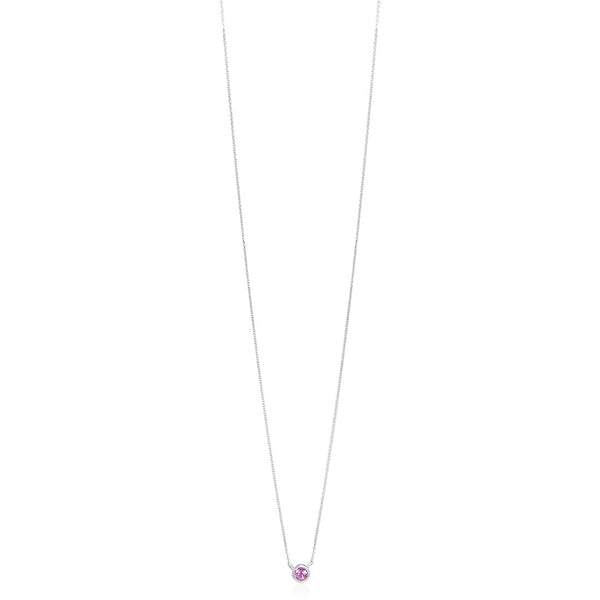 18ct White Gold Rub Set Round Cut Pink Sapphire Pendant