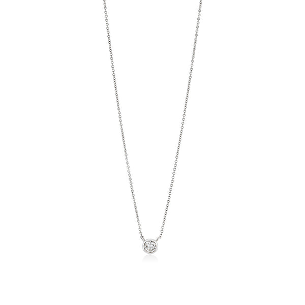 18ct White Gold Rub Set Round Brilliant Cut Diamond Pendant and Chain