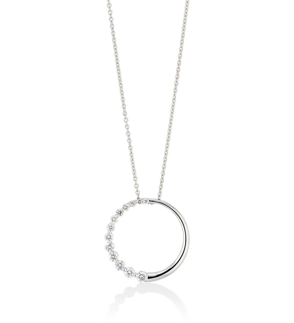 18ct White Gold Claw Set Round Brilliant Cut Diamond Circular Pendant and Chain