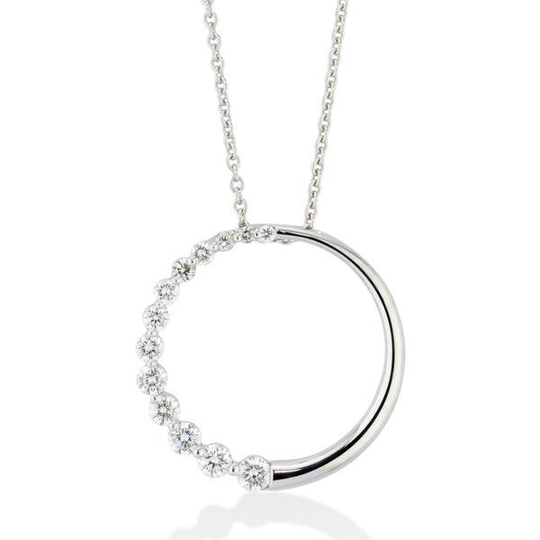 18ct White Gold Claw Set Round Brilliant Cut Diamond Circular Pendant and Chain