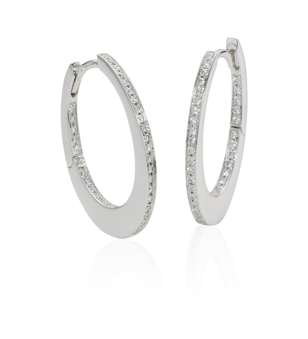 18ct White Gold Grain Set Round Brilliant Cut Diamond Hoop Earrings